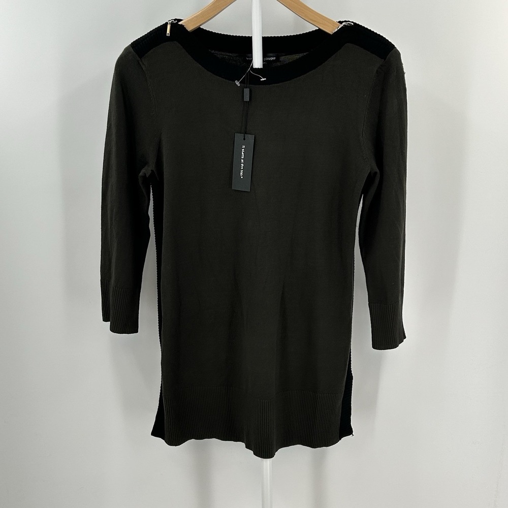 Cable‎ & Gauge Womens Sweater Medium Olive Green Knit 3/4 Sleeve NWT Minimalist